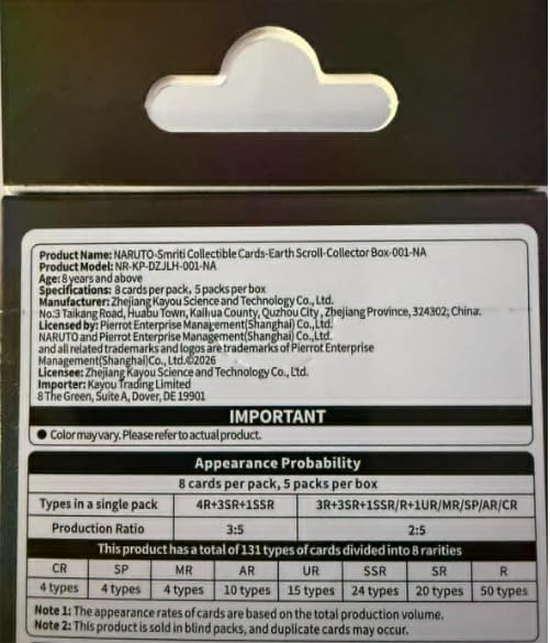 KAYOU Naruto Collectible Cards Earth Scroll Collector Box — 5 Packs, 8 Cards Per Pack | Smriti Series | Blind Pack TCG | Ages 8+